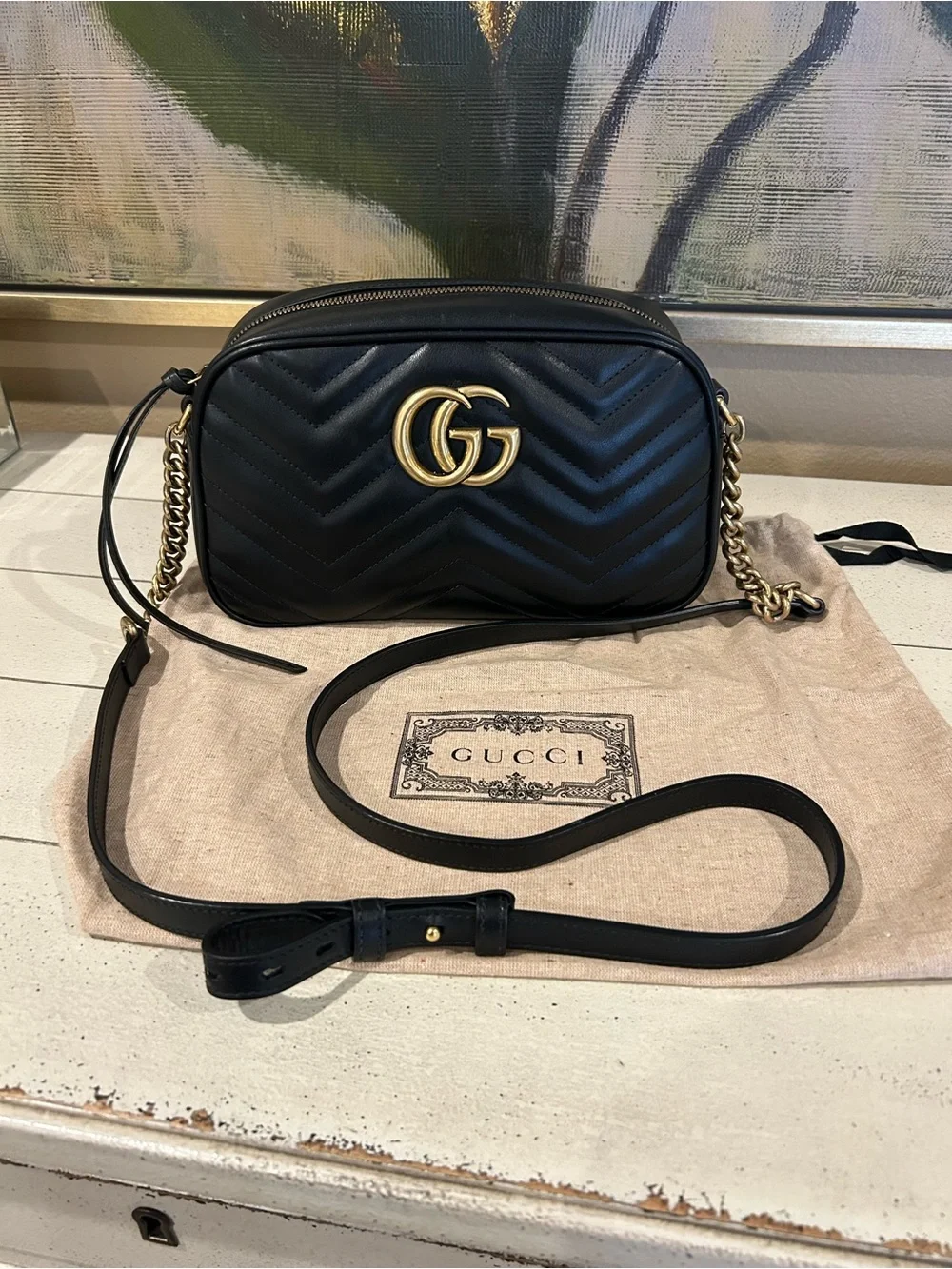 Gucci Black GG Marmont Leather Crossbody Bag - Picture 1 of 5